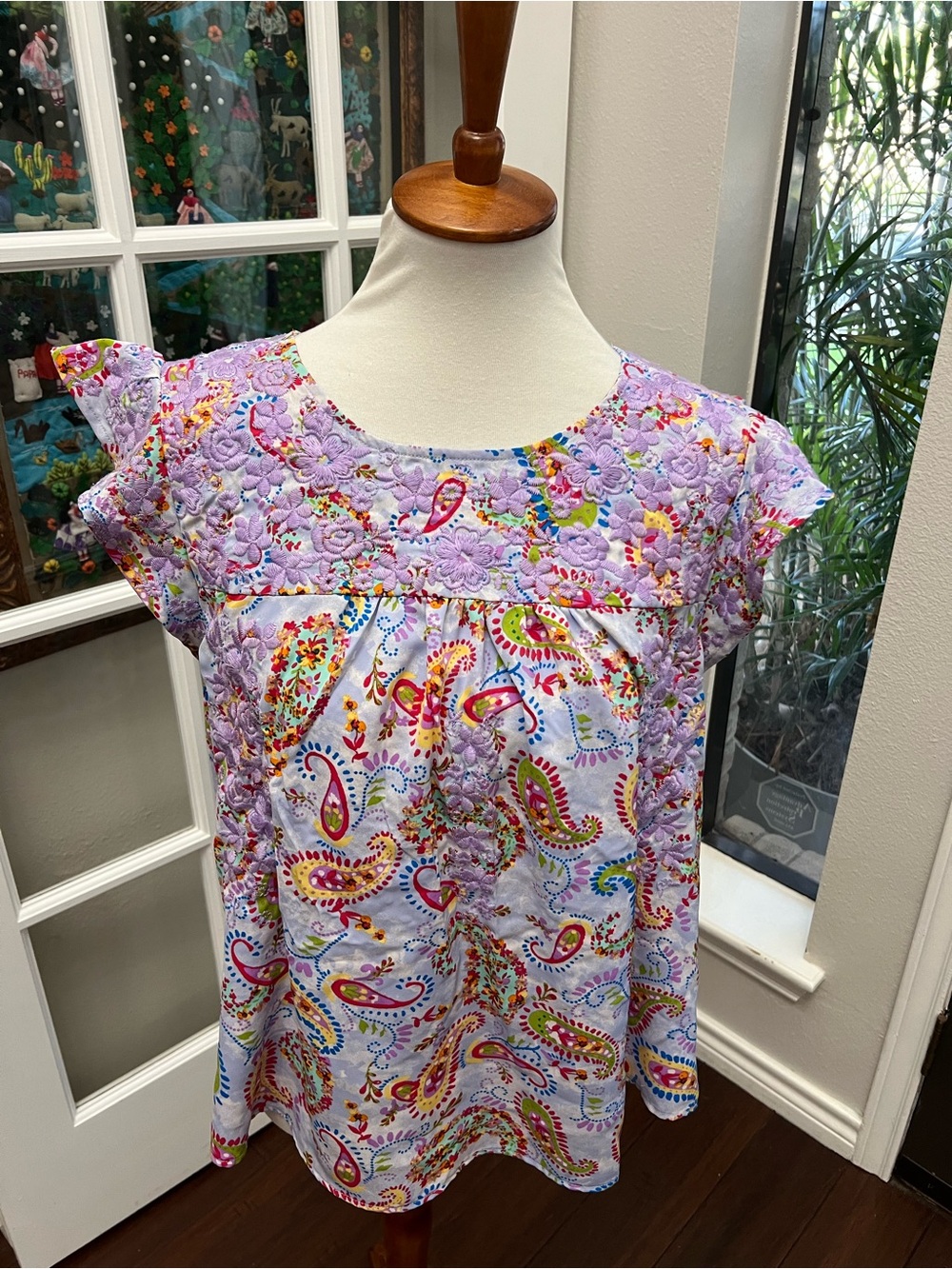Savanna Jane Medium Embroidered Paisley Flutter Sleeve Boho Top